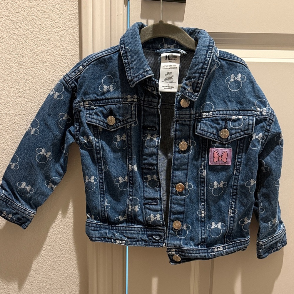 Kids Denim Jacket with Minnie  Mouse Print